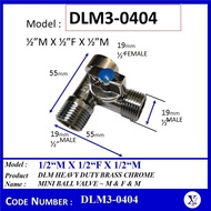 DLM3-0404 / DLM3-0406 M & F & M DLM 3WAY HEAVY DUTY CHROME MINI BALL VALVE 1/2"M X 1/2"F X 1/2"M / 1