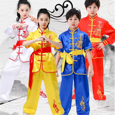 kid Chinese traditional Wushu Costume clothing boys girls KungFu Suit Tai Chi Martial Art Uniform ou