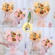 Handmade wool flower bouquet mixed with sunflowers, tulips, lily of the valley,... as a graduation g