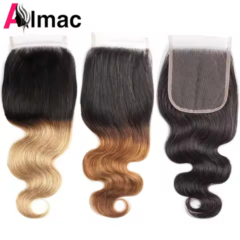 Ombre Honey Blonde Body Wave 4x4 Lace Closure Remy Indian Hair With Swiss Lace 1B 27 30 Natural Colo
