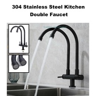 Black 304 Stainless Steel Double 2 Two Way Faucet Water Tap Kitchen Basin 2796.1