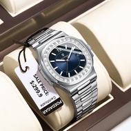 POEDAGAR Luxury Men Watch Diamond Quartz Watch for Mens Fossil Original Stainless Stain Business Hig