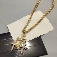 Chaoxuan Necklace Three Cross Pendant Sanskrit Necklace Diamond Cross Necklace