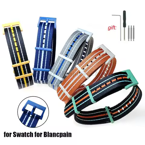 22mm Strap for Swatch for Blancpain Joint Five Oceans Fifty Fathoms Bracelet Nylon Weave Watchband M