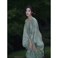 Instant Chinese style V-neck dress for women with retro design sense, niche lazy秒发国风V领连衣裙女复古设计感小众慵懒风印花长裙子24.3.22