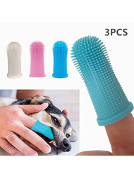3 件裝寵物手指牙刷,用於狗和貓的口腔護理,柔軟矽膠指套刷,防止牙垢