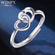 0826999 sterling silver double love ring women's trendy niche de999纯银双爱心戒指女潮小众设计冷淡风指环素圈足银食指不掉色