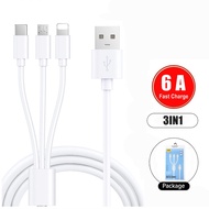 🇲🇾3in1 6A Fast Charge Data Transfer Cable Kabel For Micro Usb Type-C