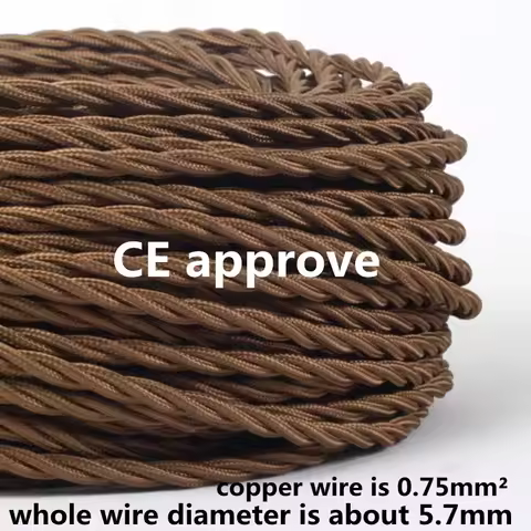 2 Core 0.75mm*2 Electrical Wire Vintage 5m 10m 20m 50m Twisted Fabric Cable Woven Cord Textile Cable