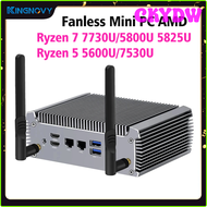 CKYDW Fanless Mini PC AMD Ryzen 7 7730U 5800U Barebone Desktop Gaming Computer 4K Dual Lan Firewall 