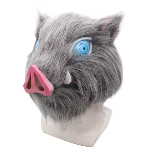 2026 Inosuke Hashibira Mask Helmet Cosplay Hood Hair Pig Mask Headwear Halloween Carnival Costume Pr