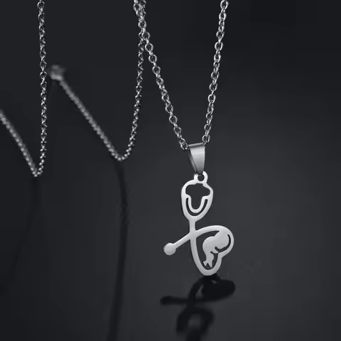 Stainless Steel Stethoscope Baby Fetus Necklace Women Necklaces & Pendants Medical Nurse Doctor Love