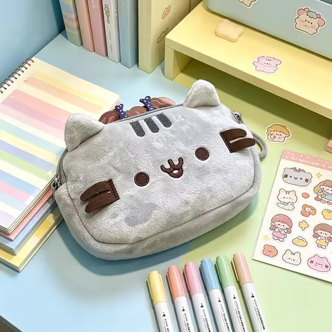 Kawaii Pusheen Pencil Case Cartoon Fat Cat Large Capacity Student Stationery Bag Cosmetic Pouch Trav
