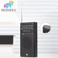 Full Band AM FM Radio Battery Powered Analog Portable Pointer Radio (Black) [Redkeev.sg]