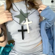 CLEIGHTEEN8H Hip Hop Necklace, Y2k Punk Gothic Wood Cross Pendants Necklace, Vintage Black Sweater C