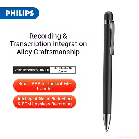Philips VTR5900 AI Bluetooth Recording Pen 16G Writeable Voice-to-Text HD Noise Reduction Forensics 