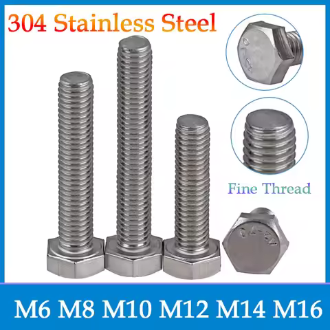 1/2/5/10pcs M6 M8 M10 M12 M14 M16 Fine Pitch Thread 304 A2 Stainless Steel Hex Head Bolts Screws Pit