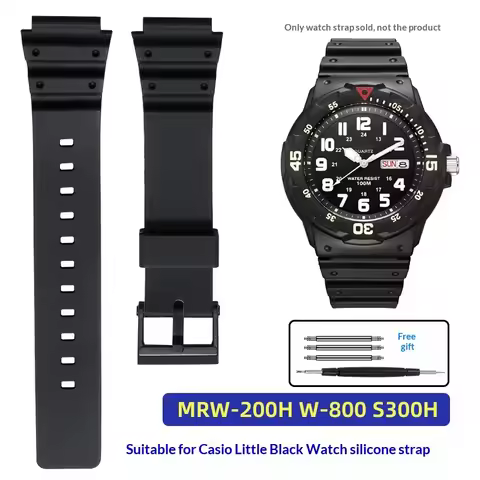 24x18mm Curved Lug Silicone Watch Band Replacement Compatible with Casio MRW-200H S300H W-800 Men's 