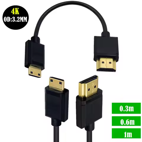 Mini HDMI-Compatible Cable 2k*4k HD @60Hz Type A to Type C Male to Male HDTV Cord 0.3M 0.6m 1m OD 3.