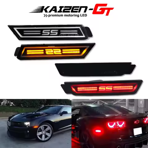 Front Amber &Rear Red SS logo LED Bumper Reflector Side Marker Lights For 2010-2015 Chevrolet Camaro