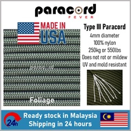 - 4mm Type III 550 Tali Paracord Rope Parachute Cord - Foliage