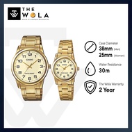 (2 Years Warranty) Casio Couple Analog Watch MTP/LTP-V001G-9B Gold Stainless Steel Strap