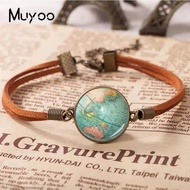 Vintage Globe Leather Bracelet World Map