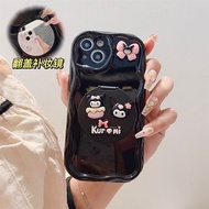 Suitable for IPhone 11 12 Pro Max X XR XS Max SE 7 Plus 8 Plus IPhone 13 Pro Max IPhone 14 15 Pro Max Black Colour Phone Case with Mirror and Cute Kuromi Accessories