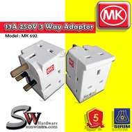MK 3 way 13amp Adaptor Socket 692 WHI (SIRIM) Elektrik Palam 3 Hala - 1 Pc