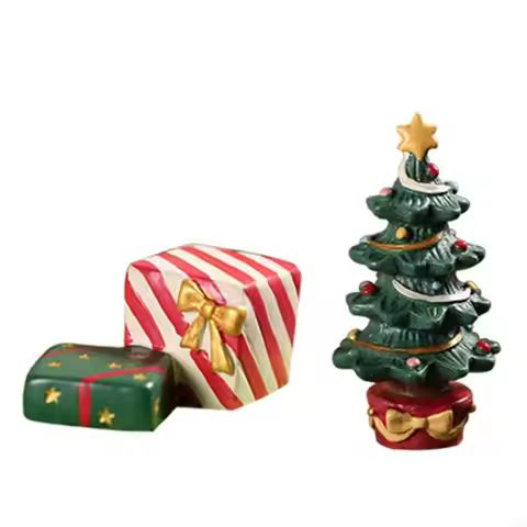 69HF 2 Pieces/Set Mini Xmas Tree Gift Box Statue for Creative Aquarium Fish for Tank