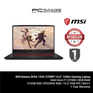 MSI Katana GF66 12UC-270MY 15.6" 144Hz Gaming Laptop (i7-12700H, 8GB, 512GB, RTX3050, Win11H)