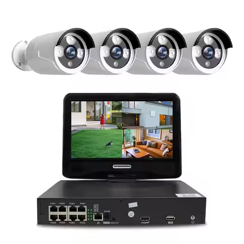 10inch Screen 8MP HD 4CH POE NVR Camera Security CCTV Kit 4K P2P Home Office Street Surveillance Res