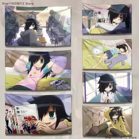 W-Watamote Tomoko Kuroki Flag Tapestry Banner For Bedroom Outdoor Living Room Restaurant Bar Wall De