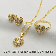 18K Bangkok Gold 3 in1 Necklace Earrings Ring Set For Women