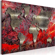 Canvas Wall Art World Map 35x24 In 1pcs Home Decor Framed Stretched Picture Photo Painting Artwork Image Abstract Continents Map World Map Red Gold K-...