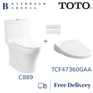 TOTO C889 One piece Toilet Bowl bundle with S7 Washlet TCF47360GAA Electric Bidet Auto Open Seat