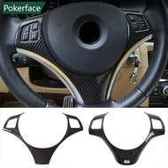 POKERFACE Carbon Fiber Car Steering Wheel Panel Decoration Cover Trim Accessories Moulding Sticker f