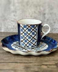 全新日本製•懷舊格仔咖啡杯碟