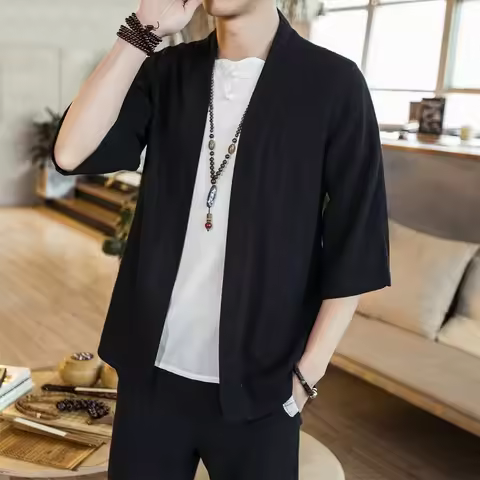 Kimono cardigan men Japanese obi male yukata men's haori Japanese samurai clothing traditional Japan