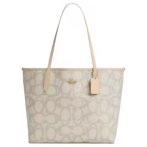 COACH City Coated Canvas Tote Bag, Handbag, Shoulder Bag Large Women's Gold With Ivory CBH89-IMIVO