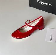 ZADA  Original niche repetto ฝรั่งเศสย้อนยุคอินรองเท้าสีแดงขนาดเล็กหนึ่งคำหัวเข็มขัดปากตื้นส้นกลางรอ