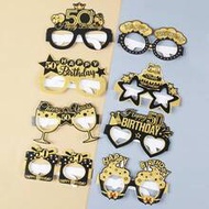 8Pcs/Set Black Gold Birthday Party Paper Eyeglasses,Birthday Party Photo Props,18th 30th 40th 50th 6
