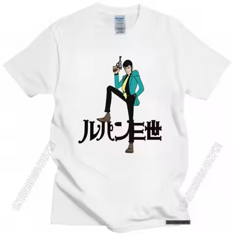 Trendy Men's Lupin The Third T-Shirt Crew Neck Cotton Tshirt Manga Arsene Lupin III Tee Tops Loose F