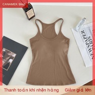 HUFANG Của phụ nữ Spaghetti dây đeo yếm với vú Pad mùa hè Mỹ Retro Màu rắn không tay Slim Tank Top