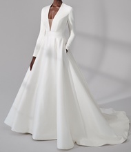 Gaun Pengantin Polos Putih Bersih Lengan Sederhana Elegan