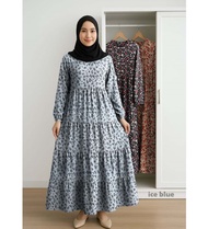 gamis lebaran gamis rempel susun monalisa motif bunga kecil