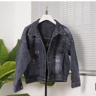 Jacket Jeans for Women, black and gray, printed with torn patterns, youthful new model D Store92 JN