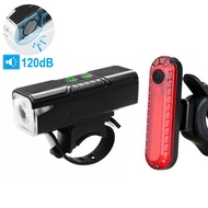 2-in-1 Bicycle Horn Light TYPE-C Rechargeable Bike Headlight Flashlight Bicycle Bell Lantern MTB Fro