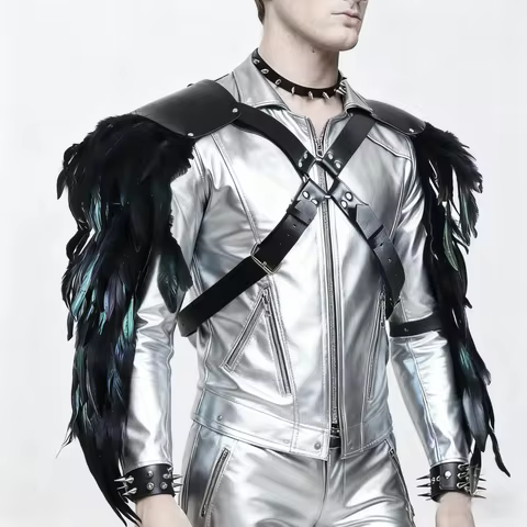 UYEE Belt Feather Shrugs Shawls Gothic Punk Feather Cape Jacket Punk Scarf Shoulder Wraps Halloween 
