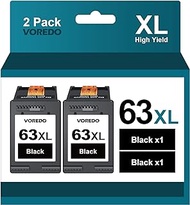 63XL Black Ink Cartridge 63XXL Replacement for HP Ink 63 63XL Black 63XL Ink Cartridges Combo Pack Works with DeskJet 1112, 2100 3600 Series, Envy 4500 OfficeJet 3800 4600 5200 Series F6U62AN, 2 Pack